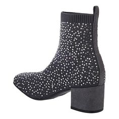 Kenneth Cole Reaction Rida Star Jeweled Bootie   Shoes that sparkle like the night sky! This stretch knit, bedazzled bootie brings the bling and the comfort with full stretch knit fabric, a sturdy low block heel and an easy pull-on design. Sparkling Fitted Winter Boots, Fitted Sparkling Winter Boots, Glitter Ankle Boots For Winter, Winter Embellished Boots With Round Toe, Winter Embellished Round Toe Boots, Trendy Rhinestone Winter Boots, Trendy Winter Boots With Rhinestones, Trendy Rhinestoned Winter Boots, Winter Glitter Ankle Boots