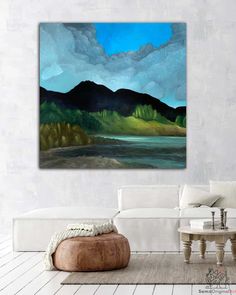 Silhouette Mountain Canvas Prints with Lake