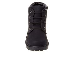 Durable synthetic upper, Lace-up closure for a custom and secure fit, Flat heel, Classic round toe, Padded footbed, Durable rubber traction outsole, Padded collar and tongue for added comfort and support | Unisex Rugged Bear RB13207N Lace-Up Casual Boot in Black Size 5 - Toddler Shoe Carnival, Girls Boots, Kids Boots, Black 7, Big Kid, Casual Boots, Biker Boot, Lace Up Boots, Low Heels