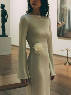 Elegant Floor-length Long Sleeve Dress For Fall, Elegant Long Sleeve Floor-length Dress For Fall, Winter Floor-length Long Sleeve Dress, Elegant Floor-length Long Sleeve Dress For Winter, Elegant Long Sleeve Floor-length Dress For Winter, Elegant Long Sleeve Floor-length Winter Dress, Elegant Long Sleeve Beige Maxi Dress, Chic Long Sleeve Maxi Dress For Wedding, Chic Long Sleeve Dress For Fall Wedding