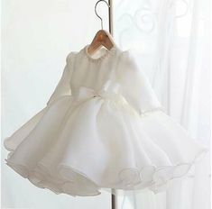 Elegant Pearl Neckline Long Sleeve Wedding and Baptismal Princess Ball Gown Party Dress For Girls, Sleeved Wedding, Wedding Party Outfits, Birthday Girl Dress, Baptism Dress, Christening Dress, Princess Ball Gowns, Birthday Party Dress, Dress For Girls