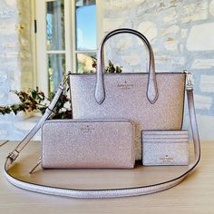 Guaranteed Authentic Brand New With Tags Attached. This Is An Option Listing You Can Buy Each Piece Or The Set Handbag & Wallet & Card Holder: $399 Handbag & Wallet: $350 Handbag & Card Holder: 325 Handbag: $250 Wallet: $199 Card Holder: $129 Kate Spade Glimmer Glitter Handbag/Wallet/Card Holder Option Gold Nwt Womens Satchel Details: Material: Smooth Glitter Fabric Zip Top Tote Metal Pinmount Logo Detachable Crossbody Strap Dimensions: 8"W X 9"H X 4d Wallet: Leather Imported 100% Polyester Lini Elegant Everyday Bag With Sparkling Details, Elegant Everyday Sparkling Bag, Luxury Glitter Bags For Everyday Use, Elegant Kate Spade Glitter Bags, Luxury Glitter Rectangular Bag, Kate Spade Silver Bag For Everyday Use, Kate Spade Silver Bag For Everyday, Silver Kate Spade Bag For Everyday, Kate Spade Luxury Silver Bag