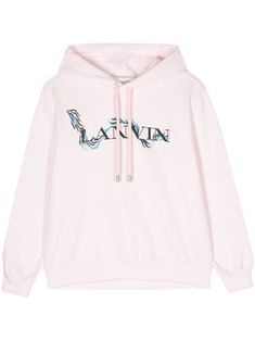 light pink cotton jersey texture drawstring hood logo print to the front long sleeves ribbed cuffs and hem fleece lining When buying this unisex item, keep in mind that it is graded in standard men's sizing E Logo, Hoodie Outfit, Pink Hoodie, Cotton Hoodie, Pink Cotton, Lanvin, Active Wear For Women, Keep In Mind, Logo Print