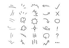 hand drawn arrows and symbols on a white background