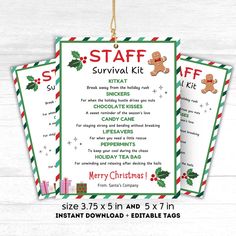 a printable christmas craft kit with instructions for santa's survival kit and other items