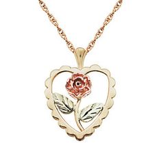 A rose by any other name... Display your love and affection with this stunning open heart pendant. From Black Hills Gold. Rose-colored Jewelry For Valentine's Day Anniversary, Rose Gold Heart-shaped Jewelry With Rose Design, Elegant Rose Heart Shaped Necklace, Elegant Rose Heart Necklace, Valentine's Day Flower Pendant Jewelry With Rose Design, Valentine's Day Rose Design Jewelry For Anniversary, Valentine's Day Rose Design Flower Pendant Jewelry, Heart Pendant Jewelry With Rose Design For Anniversary, Anniversary Heart Pendant Jewelry With Rose Design