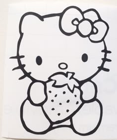 a drawing of a hello kitty holding a strawberry