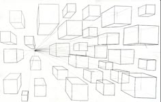 a drawing of several cubes with one light coming from the center and another in the middle