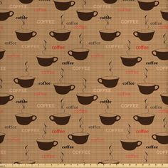 a coffee cup pattern is shown on a brown background