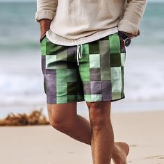 Category:WE-Pants; Season:Summer; Fabric:Polyester; Gender:Men's; Style:Hawaiian,Casual; Elasticity:Micro-elastic; Occasion:Beach,Holiday; Fit Type:Regular Fit; Function:Quick Dry; Waistline:Mid Waist; Pattern:Color Block,Colorful; Design:with Mesh lining,3D Print,Elastic Waist,Drawstring; Pants Type:Swim Shorts,Swim Trunks,Board Shorts; Fly Type:Elasticity,Drawstring; Front page:FF; Listing Date:12/13/2023; Production mode:External procurement; Hips:; Length:; Waist:; Fit US Size:; Fit UK Size: Bottoms With Built-in Shorts For Vacation Leisure, Leisure Beach Season Shorts With Elastic Waistband, Leisure Beach Shorts With Elastic Waistband, Elastic Waistband Shorts For Beach Leisure, Summer Beachwear Bottoms For Leisure, Leisure Swim Trunks For Beach Season, Casual Beach Season Shorts For Outdoor, Casual Beach Season Outdoor Shorts, Green Drawstring Swim Trunks Short Length