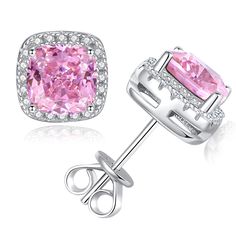 PRICES MAY VARY. Classic Design: This stunning pink earrings are made of a cushion cut 7MM 2Ct(1Pair 4Ct) simulated diamond , secured crafted from 925 sterling silver bracket, creating a classic and stunning design. The simple and classic design ensures that they will complement any outfit. Our lab simuated diamonds are an excellent diamond simulant.Its concept is similar to moissanite, both of them are created in a lab by professionals, but there are some different characteristics. They have pe Pink Cubic Zirconia Jewelry With Halo Design, Pink Diamond Accent Earrings For Gifts, Pink Earrings With Diamond Accents For Gift, Pink Earrings With Diamond Accents As A Gift, Pink Earrings With Diamond Accents And Cubic Zirconia, Classic Pink Sterling Silver Earrings, Pink Sterling Silver Earrings With Diamond Accents, Pink Cubic Zirconia Earrings With Prong Setting, Pink Earrings With Prong Setting For Anniversary