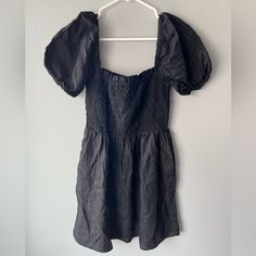 Brand: J. Crew, Women’s Size Xs Brand New With Tags, In Perfect, Unworn Condition. Black 100% Linen Smocked Mini Dress With Short Puff Sleeves. Has Pockets. Black Mini Dress With Puff Elastic Sleeves, Black Smocked Bodice Dress For Day Out, Black Dress With Smocked Bodice For Day Out, Black Ruched Smocked Dress For Day Out, Black Smocked Dress For Day Out, Fitted Black Smocked Dress For Day Out, Black Ruched Mini Dress With Puff Sleeves, Fitted Smocked Dress With Elastic Short Sleeves, Black Fitted Smocked Dress For Vacation