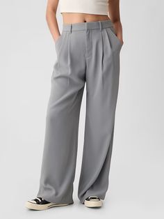 365 High Rise Pleated Trousers | Gap Gap Chic Bottoms With Relaxed Fit, Chic Gap Bottoms With Relaxed Fit, Gap Wide-leg Spring Pants, Gap Workwear Pants With Welt Pockets, Gap Pants With Welt Pockets For Workwear, Chic Straight Pants By Gap, Chic Gap Straight Leg Pants, Elegant Gap Straight Leg Bottoms, Chic Gap Bottoms For Fall