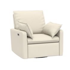 The Paxton Pillow Recliner is a contemporary twist on a classic armchair and a modern addition to any nursery. It's carefully crafted from sturdy hardwood for durability that's safe and stylish. The convenient swivel feature gently and noiselessly helps you lull baby to sleep, while the reclining mechanisms are thoughtfully within easy reach so you can comfortably sit back and relax. Plus, it includes detachable side pillows that were designed to provide total comfort while you're seated. HOW IT Nursery Recliner, Classic Armchair, Swivel Glider Recliner, Glider Recliner, Swivel Glider, Sit Back And Relax, Nursery Furniture, Power Recliners, Indoor Air