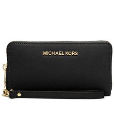 Michael Kors Jet Set Large Flat Multifunction Phone Case & Reviews - Handbags & Accessories - Macy's Designer Black Wallet With Zipper Closure, Designer Black Wallets With Zipper Closure, Luxury Black Cases For Daily Use, Luxury Black Everyday Cases, Modern Black Wallet For Daily Use, Black Rectangular Wallets With Removable Pouch, Functional Black Wallet For Daily Use, Functional Black Wallet For Everyday Use, Black Functional Wallet For Everyday Use