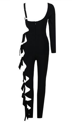 This show-stopping piece is all about making a statement and embracing your inner fashionista. The daring cut-outs add a touch of edgy charm, while the single-sleeve design adds a playful twist. Whether you're hitting the dance floor or attending a sparkling night event, this jumpsuit guarantees you'll be the life of the party. Gentle Dry Clean Only Colour may vary due to lighting on images. The product images (without model) are closest to the true colour of the product.Item runs true to size c Asymmetrical Black Romper For Party, Asymmetrical Black Jumpsuits And Rompers For Party, Asymmetrical Black Jumpsuit For Party, Asymmetrical Black Party Jumpsuit Or Romper, Black Asymmetrical Jumpsuit For Evening, Black Jumpsuits And Rompers For Spring Club Events, Black Jumpsuits And Rompers For Club In Spring, Black Jumpsuit For Clubbing In Spring, Sparkling Night