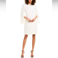 Halston Cape Sleeve Dress Nwt Elegant Shift Mini Dress Knee-length, Elegant Shift Knee-length Dress, Elegant Knee-length Shift Dress, Elegant Shift Midi Dress For Brunch, Spring Formal Shift Midi Dress, Elegant Shift Dress For Spring, Elegant Spring Shift Dress, Elegant Sheath Shift Dresses, Elegant Shift Dress For Brunch