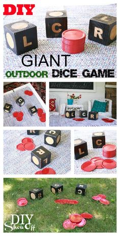 an outdoor dice game with letters and numbers