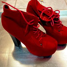 Never Used Size 6 1/2 Jeffery Campbell Style Boots. No Box Red Lace-up Platform Heels, Red Lace-up Heels With Red Sole, Trendy Red Lace-up Heels, Red Lace-up Trendy Heels, Red Platform Boots, Red Platform, Style Boots, Platform Boots, Shoes Heels Boots