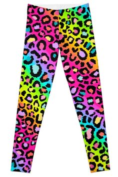 Super stretchy and durable polyester full-length leggings. Vibrant high-quality sublimation print across the front and back. Size range XXS-XL. Multicolor Graphic Print Stretch Leggings, Multicolor Printed Stretch Leggings, Stretch Multicolor Printed Leggings, Leopard Leggings, Rainbow Leopard, Scene Kids, Lisa Frank, Leggings Design, Panther