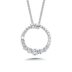 Birmingham Jewelry Item Number: PDD3150-W Type: Pendant Style: Love Moments14K White Gold Pendant Our Love Moments circle pendant features a round loop of graduating diamonds that overlap beneath the chain. The diamonds are small on top and gradually become larger towards the bottom of the circle. For a more streamlined necklace design, there is a hidden bail within the pendant for the chain loops through.Total Diamond Weight: 0.50ct approx. *The possibilities are not limited to the options in t Diamond Earrings Ring Type, Small Diamond Pendant, Diamond Circle Necklace, Love Moments, Real Diamond Earrings, Diamond Circle Pendant, Loop Pendant, Pendant Diamond, Chain Loop