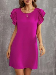 New Summer Solid Color Ladies Dress Short Sleeve Round Neck Casual Short Skirt Office Ladies Dresses Women Dress Red Dresses Casual Short Skirt, Dusty Pink Style, Skirt Office, Butterfly Sleeve Dress, Office Skirt, Office Dresses For Women, Ladies Dresses, Red Dresses, Wrap Midi Dress