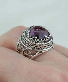 Filigree Art Amethyst Gemstone Women Silver Bold Statement Ring– Filigranist Jewelry Sterling Silver Purple Jewelry With Intricate Design, Purple Sterling Silver Jewelry With Intricate Design, Sterling Silver Jewelry With Intricate Design In Purple, Classic Handmade Amethyst Jewelry, Formal Spiritual Amethyst Ring, Ornate Sterling Silver Amethyst Gemstone Ring, Ornate Sterling Silver Amethyst Ring, Purple Amethyst Ring With Intricate Design, Sterling Silver Amethyst Ring With Intricate Design