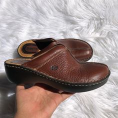 Born Women’s Brown Leather Open Back Slip On Clogs Or Mules Size 7 Good Condition, Brand New Faux Leather Slip-on Mules With Leather Footbed, Leather Slip-on Clogs With Round Toe, Slip-on Faux Leather Mules With Cushioned Footbed, Closed Toe Faux Leather Mules With Cushioned Footbed, Casual Leather Clogs With Leather Footbed, Brown Synthetic Clogs With Leather Footbed, Brown Synthetic Mules With Leather Footbed, Brown Slip-on Casual Clogs, Casual Brown Clogs With Removable Insole