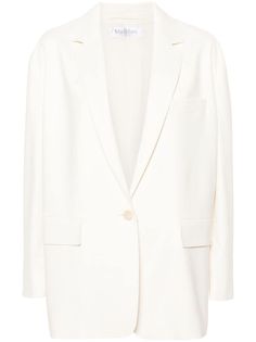 cream white stretch-cotton tonal stitching notched lapels drop shoulder long sleeves faux-buttoned cuffs chest welt pocket two front flap pockets central rear vent full lining front button fastening White Outerwear With Patch Pockets For Work, Cream Blazer With Welt Pockets And Suit Collar, White Spring Blazer With Pressed Crease, Cream Blazer With Hidden Button For Business Casual, Chic White Blazer With Hidden Button Closure, Chic White Blazer With Hidden Buttons, Classic Cream Blazer With Pockets, Classic Cream Blazer, Cream Business Blazer With Pockets