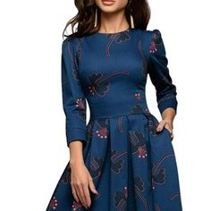 Simple Flavor Women's Floral Evening Flare Vintage Midi Dress 3/4 Sleeve Brand New With Tag Size Xl Is To Big For Me- Beautiful Dress Elegant Midi Evening Dresses, Long Sleeve Skater Dress, Vintage Midi Dresses, Spring Dresses Casual, Casual Party Dresses, Elegant Party Dresses, Aline Dress, Floral Print Maxi Dress, Crewneck Dress