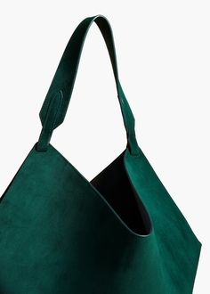 A scarf-inspired tote designed to be especially lightweight, with rounded base for stability. Includes removable leather pouch and dust bag. Medium Tote, Green Suede, Leather Pouch, Lotus, Dust Bag, Pouch, Green, Leather