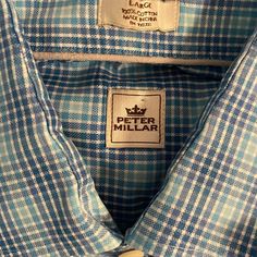 New And Unworn. Original Plastic Is Still Around Collar But No Tags. A Nice Pocketsee Photos. Blue Cotton Top With Spread Collar, Blue Cotton Tops With Spread Collar, Plaid Long Sleeve Shirt, Long Sleeve Plaid Shirt, Peter Millar, Mens Shirt Dress, Blue Plaid, Dress Shirts, Long Sleeve Shirt