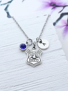 Personalized Police Necklace, Police Dept Jewelry, Police Department Charm, Gift for Police Women, P Personalized Themed Jewelry For Birthday Gift, Themed Sterling Silver Charm Necklaces, Themed Sterling Silver Nickel-free Necklace, Themed Sterling Silver Nickel Free Necklaces, Themed Silver Necklace For Birthday, Personalized Themed Sterling Silver Necklace, Personalized Themed Jewelry Gift, Themed Stainless Steel Jewelry As Gift, Themed Adjustable Personalized Necklaces