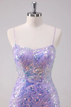 Amzcw Sparkly Purple Bodycon Spaghetti Straps Short Homecoming Dress with Sequins Purple Dress Short Sparkle, Purple Short Sparkly Dress, Purple Glitter Dress Short, Purple Rhinestone Dress Short, Purple Mini Dress With Sequins And Spaghetti Straps, Short Homecoming Dress, Homecoming, Homecoming Dresses, Spaghetti Strap