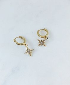 Gold hoop earrings, hoop starburst earrings, huggie earrings, gold Huggie hoop star earrings, birthday gifts for her, new jewelry, simple Everyday Gold Star-shaped Hoop Earrings, Trendy Gold Earrings With Star Charm, Gold Star-shaped Hoop Earrings With Ear Wire, Trendy Gold Hoop Earrings With Star Charm, Gold Star Charm Hoop Earrings, Gold Hoop Earrings With Star Charm For Gift, Gold Hoop Earrings With Star Charm As A Gift, Gold Plated Star Hoop Earrings Tarnish Resistant, Gold Plated Star Hoop Earrings