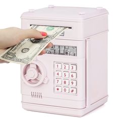 PRICES MAY VARY. 💴🎁【High Quality Materials】:Environmental ABS plastic;Safe simulation design,no odor and sturdy and not break easily;An interesting piggy bank specially designed for children.(Applicable Batteries: 3 * 1.5V AA Batteries (not included).) 💴🎁【Password Piggy Bank】:Four electronic password protection,if you press the wrong password, it will be issued.Only be opened when you enter the 4 digit correct password,the green light will turn on then you can turn the knob clockwise and ope Bank For Kids, Safe Money, Atm Bank, Bank Atm, Toy Money, Money Saving Box, Bank Money, Money Safe, Savings Box