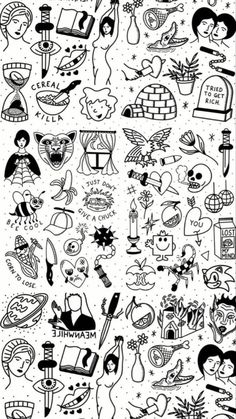 an image of many different tattoos on a white background with black and white inks