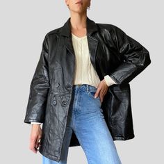 Vintage 90s Genuine Black Patchwork Leather Button Closure Mid Length Jacket Coat CONDITION: Excellent Vintage Condition FABRIC: genuine leather SIZE: UK12/L, will suit other sizes depending on desired fitting Model size UK8/S; 5'11 FLAT LAY MEASURES: /Shoulders 18.5in /Sleeve 23in /Pit to Pit 22.5in /Length 34in POSTING from Lithuania with trackable priority shipping Any questions, please message :) Fall Streetwear Leather Jacket With Buttons, Winter Streetwear Button-up Leather Jacket, Winter Leather Button-up Jacket For Streetwear, Vintage Black Leather Jacket With Button Closure, Black Vintage Leather Jacket With Button Closure, Black Double-breasted Leather Jacket With Buttons, 90s Style Outerwear With Button Closure For Fall, 90s Style Fall Outerwear With Button Closure, 90s Style Buttoned Outerwear For Fall