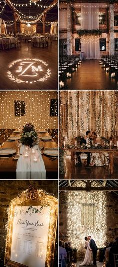 a collage of photos showing the inside of a wedding venue