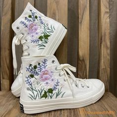 Custom Coverse Wedding Sneakers/ Wedding Flowers Embroidered Shoes/ Bridal Flowers Embroidered Sneakers Wedding Flowers Embroidered Sneakers - Etsy Converse Chuck 70s, Sneakers Wedding, Converse Fits, Embroidered Sneakers, Tie Sneakers, Flowers Embroidered, Wedding Sneakers, Narrow Shoes, Embroidered Shoes