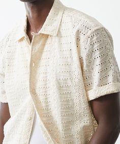 Our comfortable Camp Collar Shirt is a year-round pick for effortlessly cool vibes. This one is made from breathable cotton and embroidered in a botanical eyelet pattern for a tonal texture that plays into the open-knit trend in a subtle way (and will help you keep your cool on hot days). Wear it all on its own, open o Camp Collar Shirt, Polo Coat, Cruise Shirts, Cool Vibes, Eyelet Shorts, Cruise Shirt, Men Shirt Style, Open Knit, Suit Shop