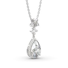 Showing elegant and timeless beauty, this necklace makes an adorable gift for yourself or loved one. Crafted in sterling silver, the pendant features an pear-cut center stone wrapped in a halo of shimmering round stones, which shows a really exquisite look. Glittering in bold brilliance, additional stones add more sparkle. Treat yourself or surprise her with this masterpiece.Carat Weight: 4.7 ctStone Size: 8*12 mmStone Type: Jeulia® StoneNumber of Stones: 1 Stone Shape: PearStone Color: Diamond Pear Halo, Surprise Her, Halo Necklace, Stone Wrapping, Necklace Online, Pear Cut, Sterling Silver Necklace, Necklace Silver, Quality Jewelry