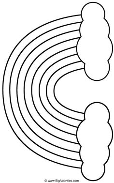 a black and white drawing of a rainbow with four trees on the top, one in the