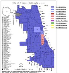 the city of chicago community areas in blue and red are shown with numbers on them