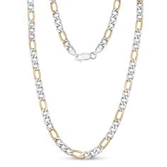 The eye is naturally drawn to the Figaro link chain in this authentic stainless steel necklace. The Figaro link is said to originate in Italy, and it remains a popular style for Italian jewelers. However, you do not need to go all the way to Italy for this timeless style. Instead, you can get it today when you order this necklace in stainless steel. The chain is made to resist corrosion and discoloration, and its gleaming finish can accent any number of styles. Shop for different colors like bla White Figaro Chain Link Jewelry, White Figaro Chain Link Necklace, Figaro Chain Link Metal Necklace, White Gold Figaro Chain Necklace With Rectangular Links, White Gold Necklace With Figaro Chain Link, White Gold Figaro Link Chain Necklace, White Gold Figaro Chain Necklace In Stainless Steel, White Gold Stainless Steel Figaro Chain Necklace, White Gold Stainless Steel Chain Necklace With Figaro Chain