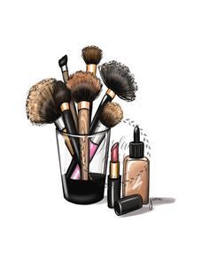 Obg Makeup Frames Decor, Makeup Pictures Wallpaper, Makeup Brushes Drawing, Make Up Quotes, Professional Makeup Artist Kit, Eyeliner Trends, Lover Makeup, Make Up Kits, Makeup Decor