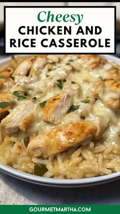 A comforting blend of tender chicken, creamy rice, and loads of melted cheese! This easy-to-make casserole is perfect for busy weeknights and will become a family favorite in no time. Turn your ingredients into magic – get the recipe! #cheesychickencasserole #easycasserolerecipe #familydinnerideas #comfortfood #weeknightmeals #chickenandrice #casserolerecipes #easyrecipes #cheesylovers #quickdinner Chicken And Rice Easy Casserole, Parmesan Chicken And Rice Casserole, Mamaw's Chicken And Rice Casserole, Heavenly Chicken And Rice Casserole, Chicken And Rice Casseroles For Dinner, Easy Chicken Rice Casserole Recipes, Recipe For Chicken And Rice Casserole, Chicken Cheese Casserole Recipes, Chicken Rice Dump Casserole