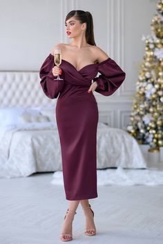 Fabric: Heavy satin Cotton: 50%, Polyester 50% Off-the-shoulder Puff sleeves Midi length Sizes: XS, S, M, L Colors: Grey-Blue, Bordeaux, Black, White, Crimson Burgundy Long Sleeve Midi Cocktail Dress, Luxury Off-shoulder Satin Midi Dress, Maroon Midi Dress Long Sleeve, Red Off-shoulder Evening Midi Dress, Luxury Off-shoulder Midi Dress With Draped Sleeves, Classic Midi Dress, Puff Sleeves Dress, Basket Vintage, Courthouse Wedding Dress