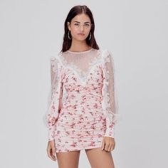 For Love And Lemons Peach Astor Mini Dress Nwt Size Large New With Tags Never Worn Size L Runs As Size 8-10 Us Women's Satin Pink Floral Dress With Lace Applique Sleeves And Neckline. Upper Thigh Mini Dress. Measurements: Length: 17' Bust: 35' Waist: 30'-31' Hip: 40'-41' Lace Satin Dress, Holiday Lingerie, Bouquet Dress, Weekend Dresses, Striped Mini Dress, Pink Floral Dress, Satin Mini Dress, Oui Oui, Love And Lemons