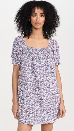 Mille Jane Dress | Shopbop Floral Print Smocked Top With Square Neck For Summer, Summer Floral Print Smocked Top With Square Neck, Fitted Smocked Top With Gathered Square Neckline, Fitted Smocked Top With Square Neck And Gathered Neckline, Summer Smocked Top With Elastic Sleeves And Square Neck, Spring Smocked Top With Gathered Neckline, Cotton Smocked Top With Gathered Sleeves And Square Neck, Summer Floral Print Smocked Top With Puff Sleeves, Summer Smocked Dress With Short Elastic Sleeves